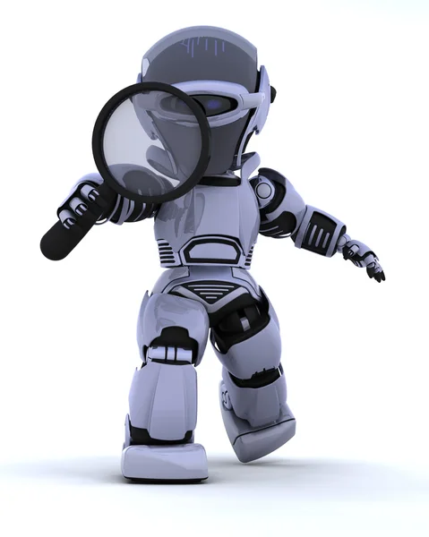 Robot with magnifying glass — Stock Photo, Image