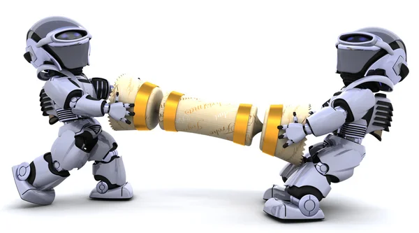 Bir Noel fişeği çekerek robotlar — Stok fotoğraf
