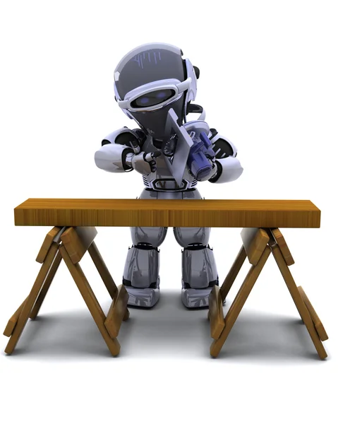 Robot con motosega taglio legno — Foto Stock
