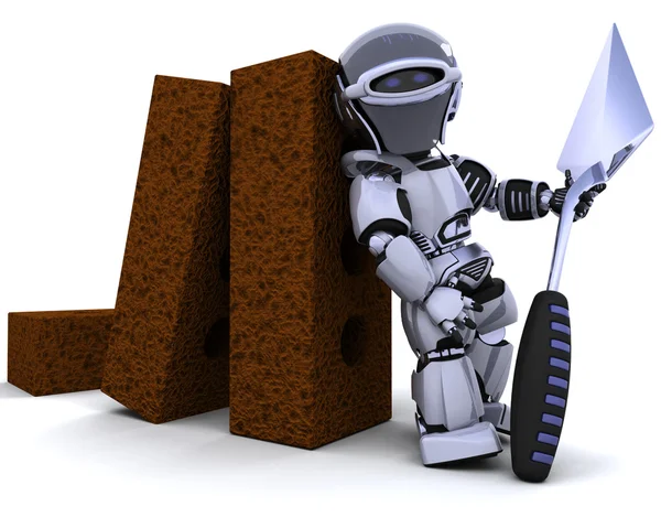 Robot with bricks and trowel — Stock Photo, Image