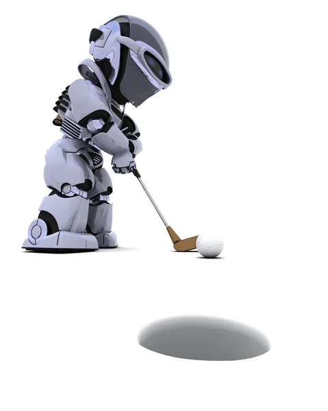 Robot con palo jugando al golf — Foto de Stock