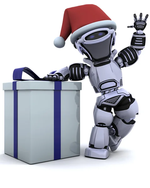 Robot con scatola regalo di Natale con fiocco — Foto Stock