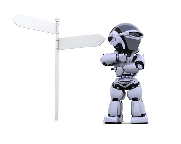 Robot at a signpost — Stock Photo, Image