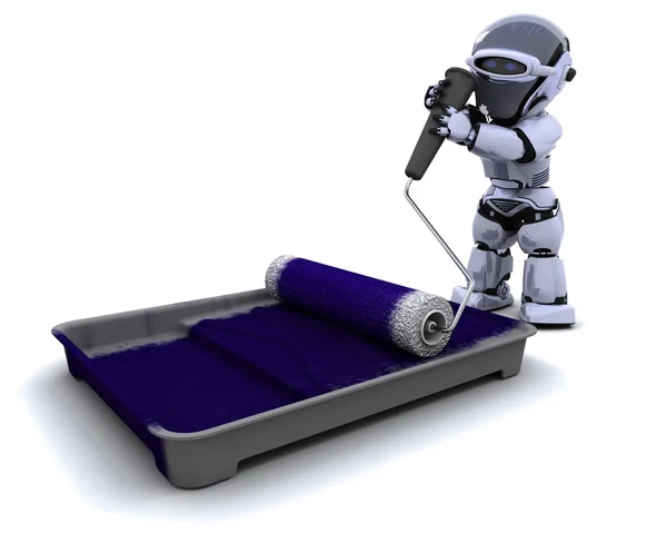 Robot met roller en verf lade — Stockfoto