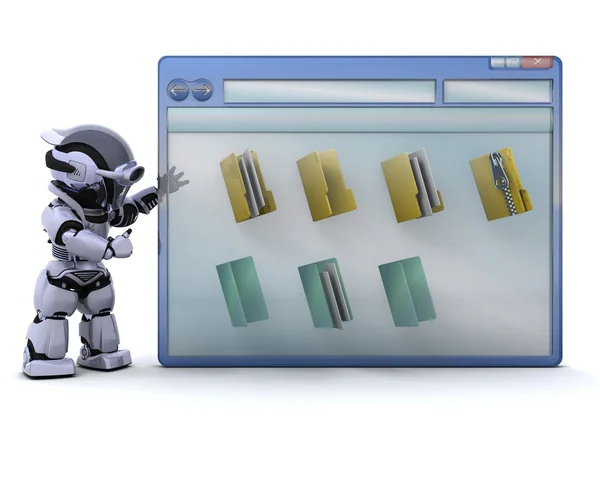 コンピューター ウィンドウとフォルダーのアイコンをもつロボット — ストック写真