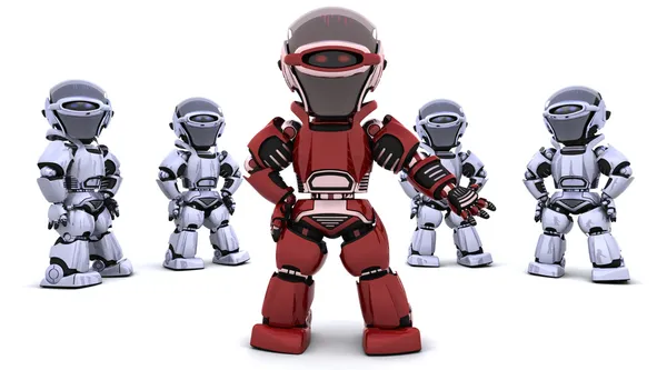 Rød robot leder et team. – stockfoto