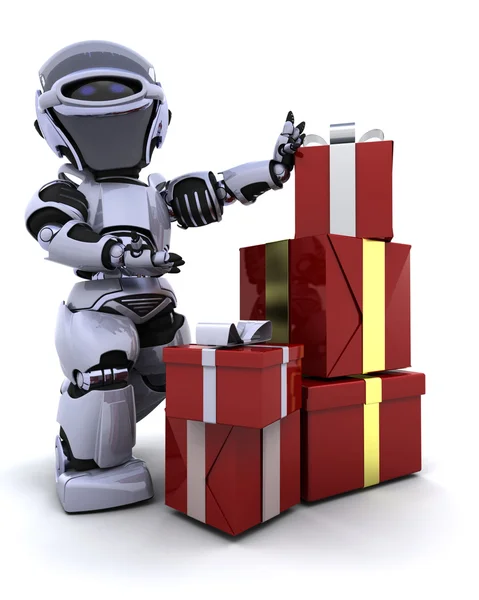 Robot con scatole regalo con fiocchi — Foto Stock