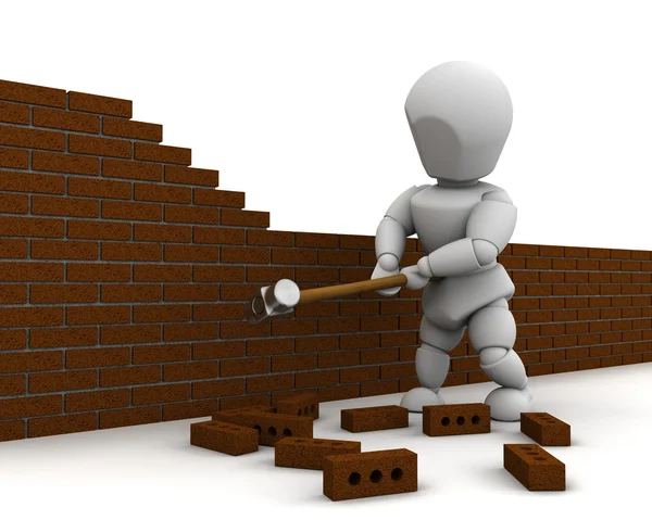 Man demolishing a wall with a sledge hammer — Stock Photo, Image