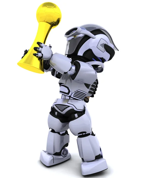 Robot con trofeo de fútbol — Foto de Stock