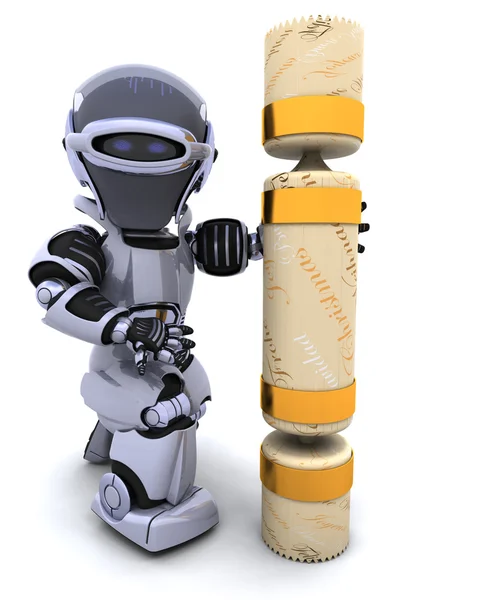 Robot with a christmas cracker — Stock Photo, Image