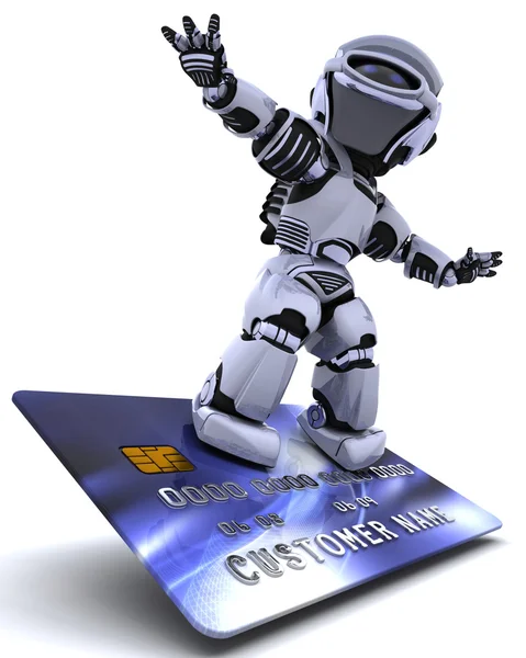 Robot surfing on credit card — Stock Photo, Image