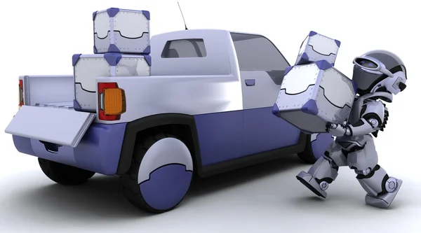 Scatole di carico robot nel retro di un camion — Foto Stock