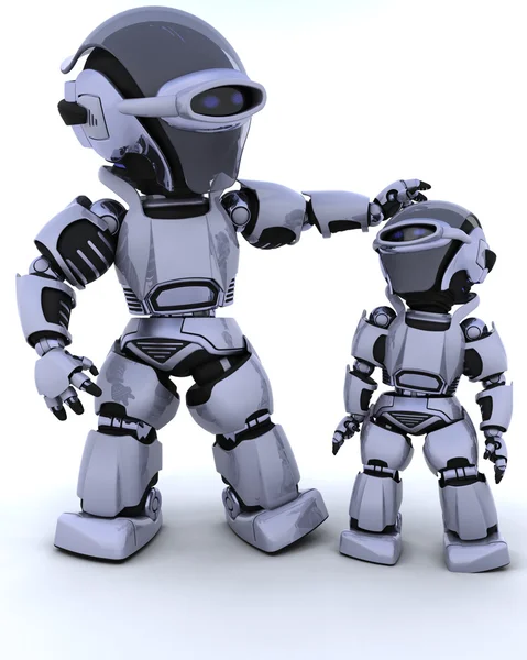 Carino robot cyborg con bambino — Foto Stock