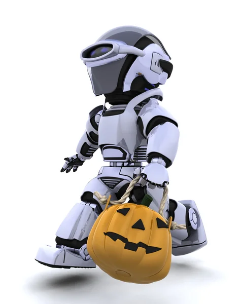 Robot con gato o calabaza linterna — Foto de Stock