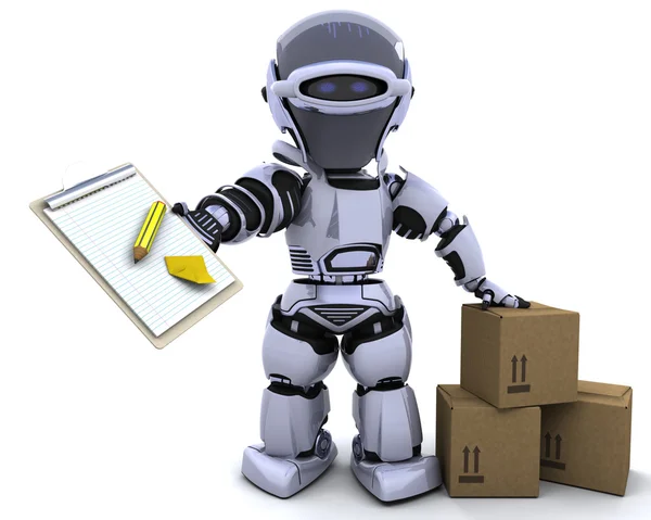 Robot con appunti e scatole — Foto Stock