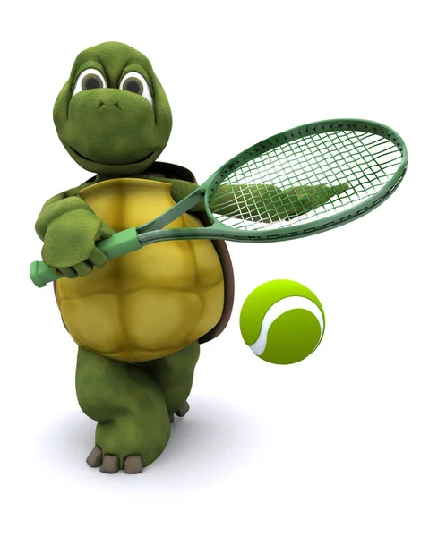 Tartaruga jogando tênis — Fotografia de Stock