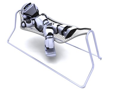 bir hamakta yatan robot