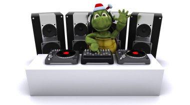 Noel kaplumbağa dj karıştırma turntable üzerindeki kayıtları
