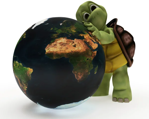 Tortoise Caricature hugging the Earth — Stock Photo, Image