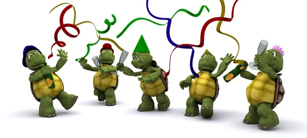 Sköldpaddor firar på en fest — Stockfoto