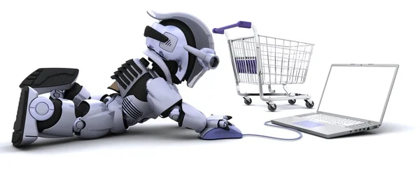 Compras de robôs para presentes em um laptop — Fotografia de Stock