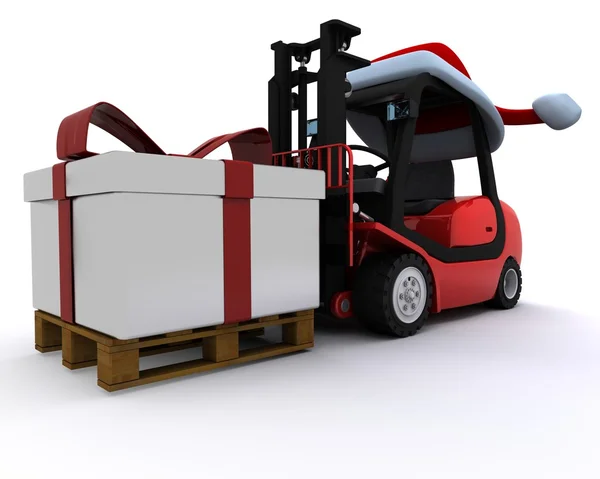 Chariot élévateur avec boîte cadeau de Noël — Photo