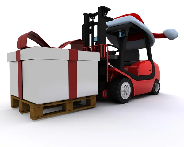 Carrello elevatore con scatola regalo di Natale — Foto Stock