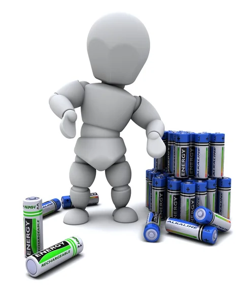 Muž s alkalickými bateriemi — Stock fotografie