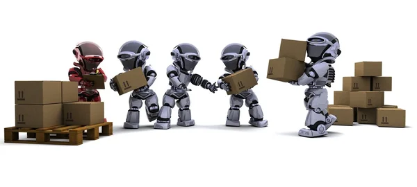 Nakliye kutuları ile robot — Stok fotoğraf