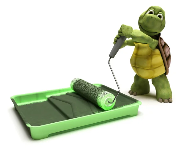 Tortoise with paint roller — Stock Photo, Image