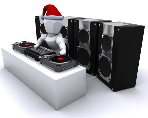 Christmas DJ mixing records on turntables — Stock Photo, Image