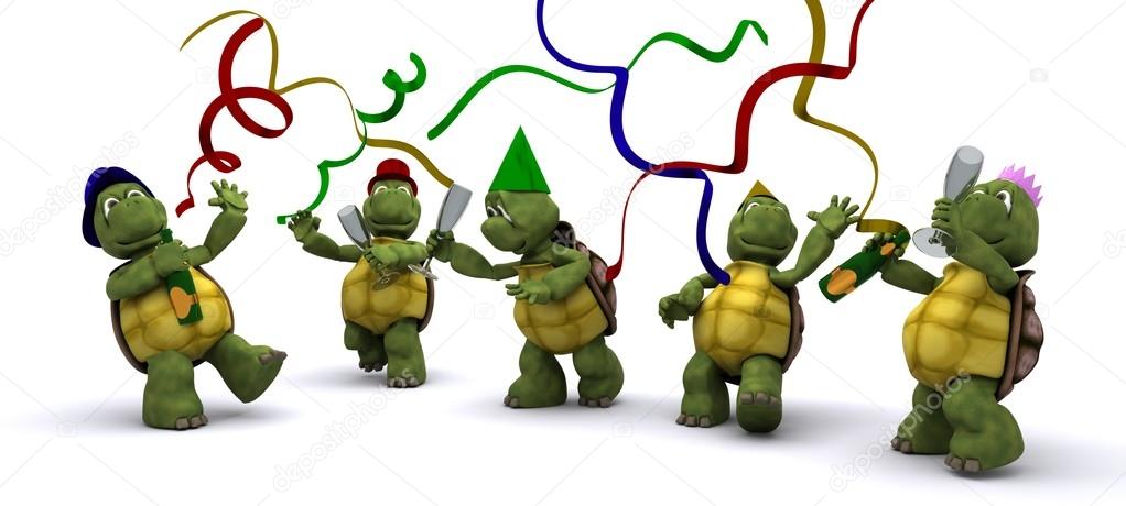 tortoises celebrating at a party