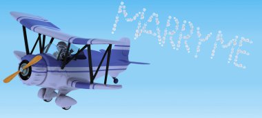 robot flying a biplane sky writing clipart