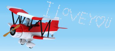 Man sky writing in a biplane clipart