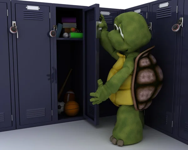 Schildpad met school locker — Stockfoto