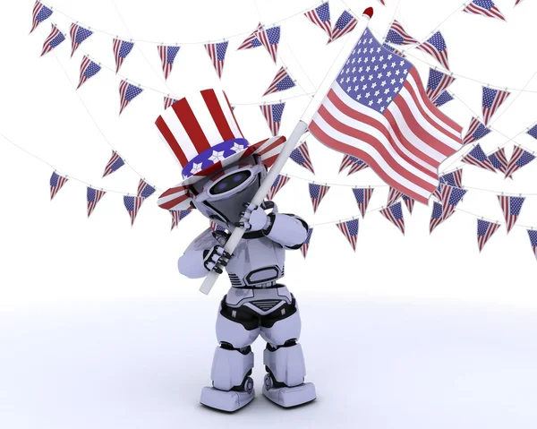 Robot con bandera americana —  Fotos de Stock