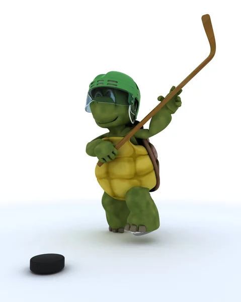 Tortoise playing ice hockey — Stock Photo, Image