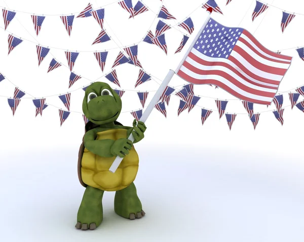 Tortuga con bandera americana —  Fotos de Stock