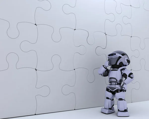Robot met puzzel zakelijke metafoor — Stockfoto