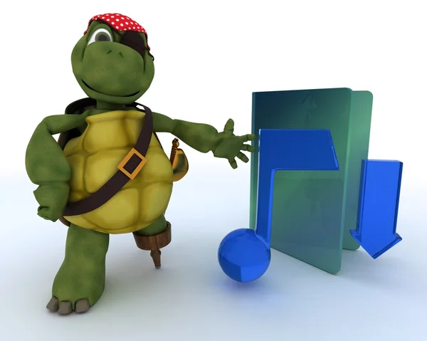 Yasadışı müzik indirme tasvir eden korsan kaplumbağa — Stok fotoğraf