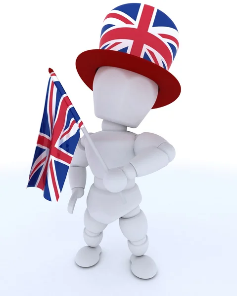 Man in Union Jack Hat with Flag — Stock Photo, Image