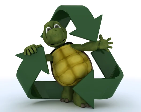Tartaruga con simbolo del riciclo — Foto Stock