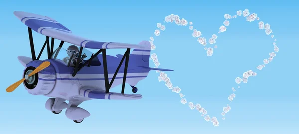 Robot flygande en biplan sky handstil — Stockfoto