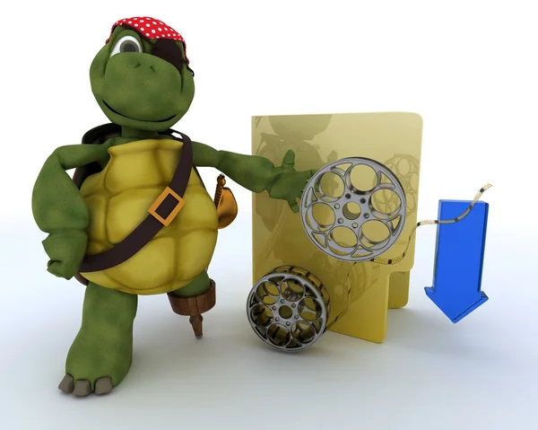 Pirate Tortoise depicting illegal movie downloads — Stock Photo, Image