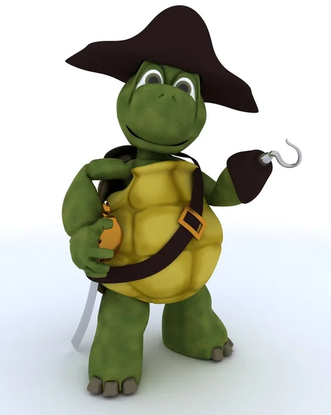 乌龟装扮成一名海盗 — 图库照片