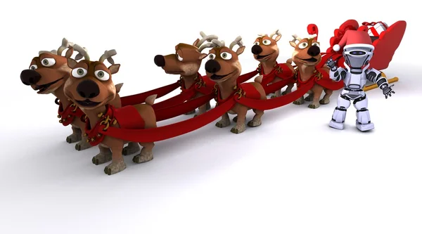Robot withsleigh and reindeer — Stock Photo, Image