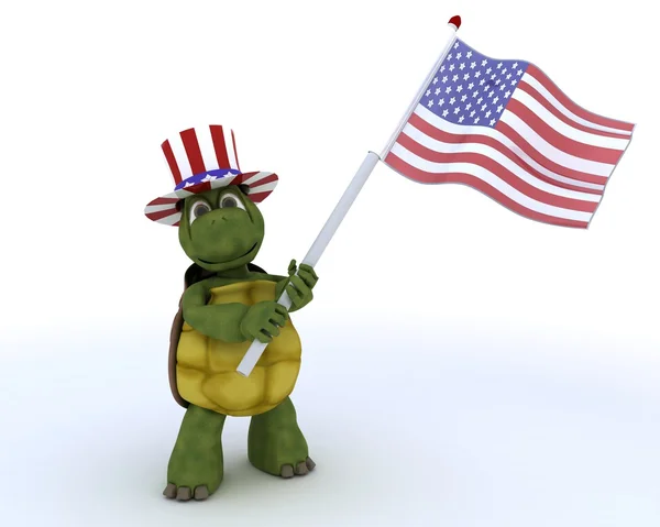 Tortuga con bandera americana —  Fotos de Stock