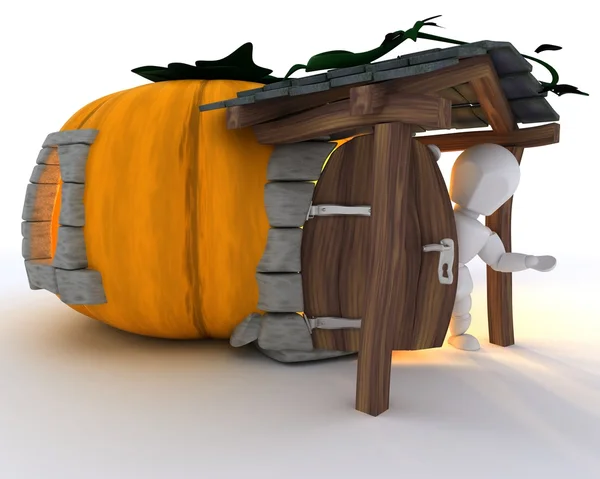 Halloween pompoen cottage — Stockfoto