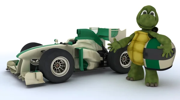 Tortoise with racing car — Stock Photo, Image