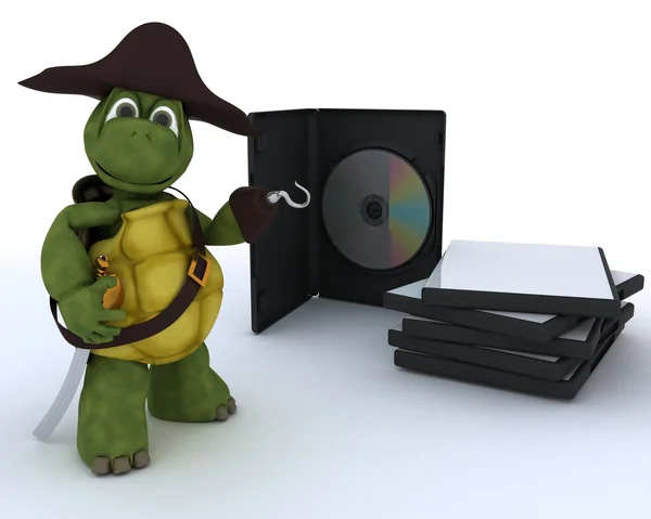 Pirátská želva s dvd cd a software — Stock fotografie